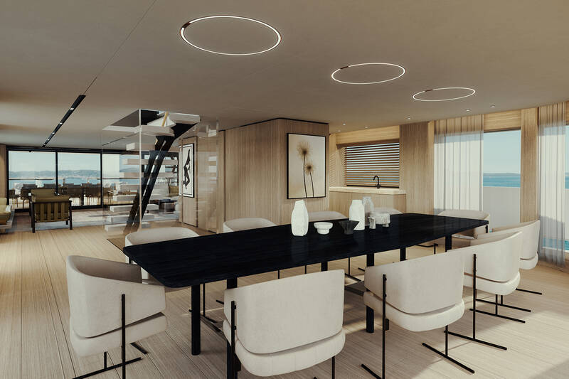 Dinette in upper deck salon