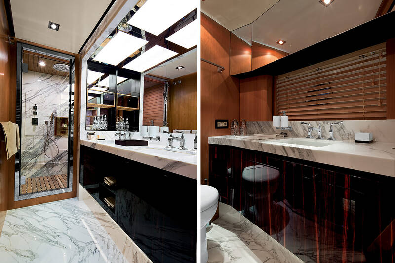 Bathroom master cabin (left) and staterooms (right)