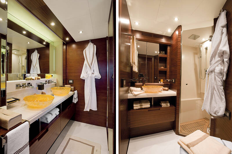 Bathroom in the master cabin (left) and VIP cabin (to the right)
