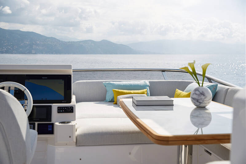 Lounge area next to helm station