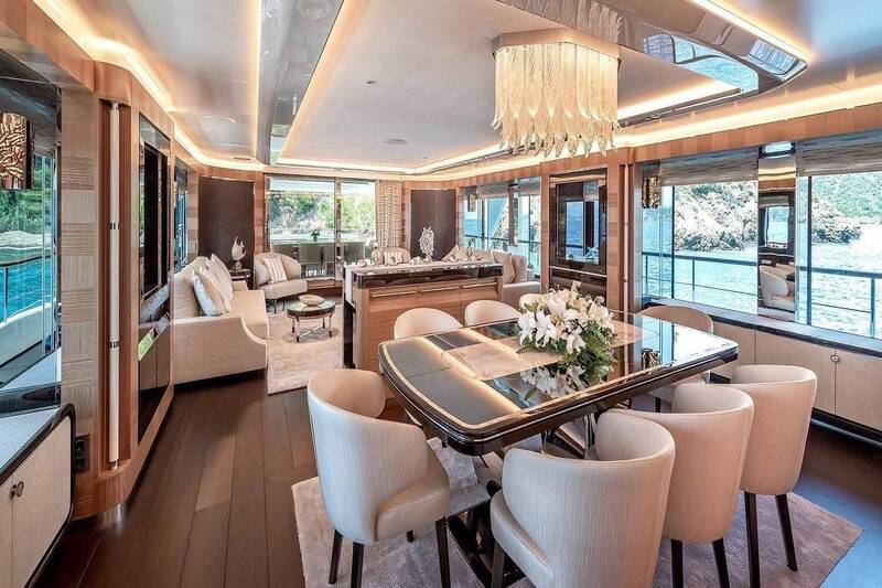 Dining table in salon on main deck