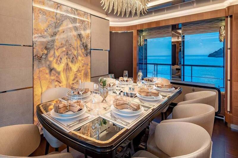 Dining table in salon on main deck