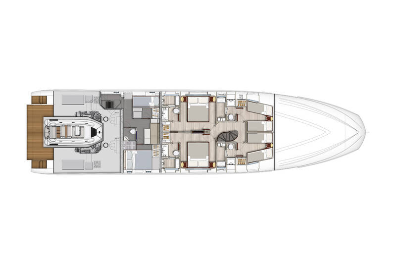 Lower deck (5 cabins = 4 on the lower deck + master on main)