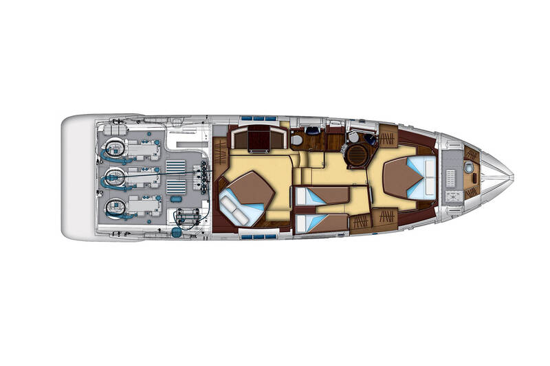 Lower deck (shows the location of the engine) Azimut 55S